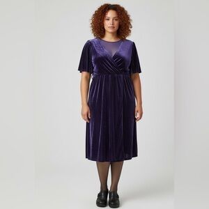 R. Vivimos Midi High-Lo Dress Navy Blue Velvety V-Neck Women's Plus Size 2X